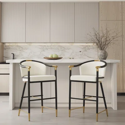 Homary Modern Counter Stools With Velvet Upholstery Beige Bar Stools In White