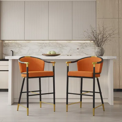 Homary Modern Counter Stools With Velvet Upholstery Orange Bar Stools