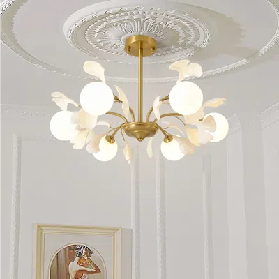 Homary Modern Cream Style 6-light Ceiling Light Gold & White Round Pendant Lighting