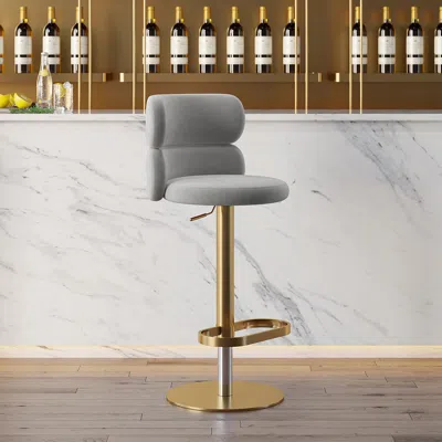 Homary Modern Curved Back Adjustable Swivel Bar Stool With Gray Velvet Upholstery Affordable Luxury