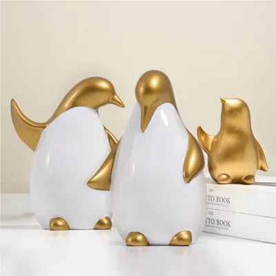 Homary Modern  Desktop White & Gold Penguins Set Of 3