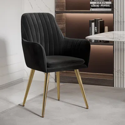 Homary Modern Dining Chair Black Velvet Upholstered Dining Chairs With Arms (set Of 2)