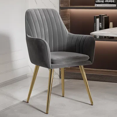 Homary Modern Dining Chair Gray Velvet Upholstered Dining Chairs With Arms (set Of 2) In Green
