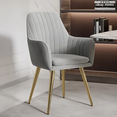 Homary Modern Dining Chair Light Gray Velvet Upholstered Dining Chairs With Arms (set Of 4)