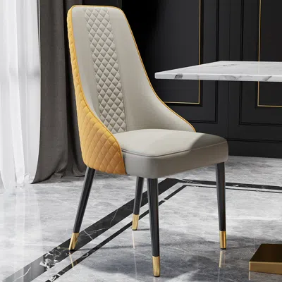 Homary Modern Dining Chairs Set Of 6 Faux Leather High Back With Upholstered Orange & Beige Dining Room Cha In Neutral