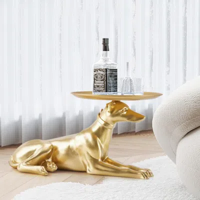 Homary Modern Dog Side Table Floor Resin Figurine With Tray Top In Gold