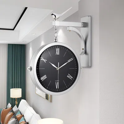 Homary Modern Double-sided Wall Clock Black Minimalist Hanging Clock In White