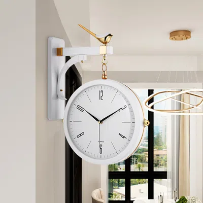 Homary Modern Double-sided Wall Clock White Minimalist Hanging Clock