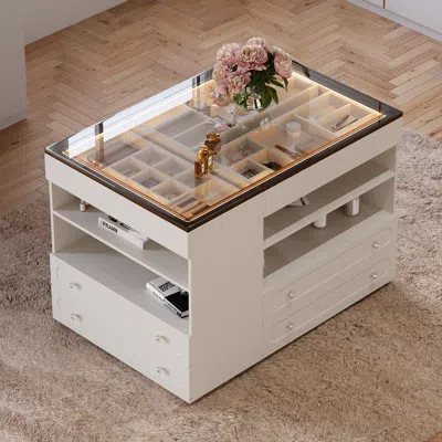 Homary Modern Dresser Width Of 47" With Jewelry Storage Walk In Closet Island With Led Light In White