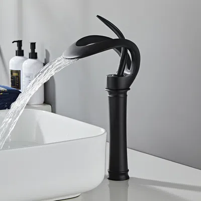 Homary Modern Elegant Waterfall Bathroom Vessel Sink Faucet Single Handle Solid Brass In Black
