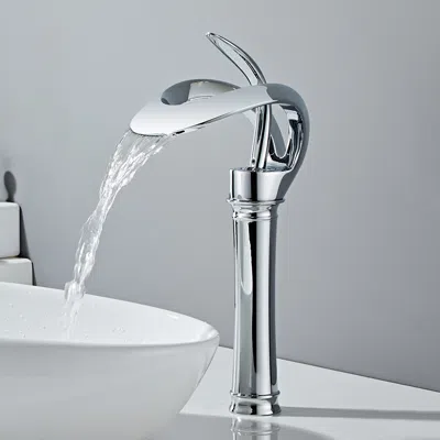 Homary Modern Elegant Waterfall Bathroom Vessel Sink Faucet Single Handle Solid Brass In Chrome In Silver