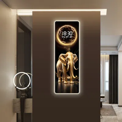 Homary Modern Elephant Digital Wall Clock With Led Large Decor For Living Room In Brown