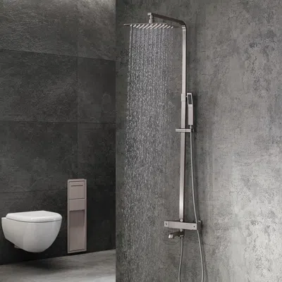 Homary Modern Exposed Thermostastic Shower System Brushed Nickel Hand Shower & Tub Spout Brass In Silver