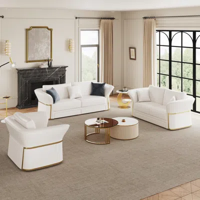 Homary Modern Faux Leather Living Room Sofa Set In White Set Of 3