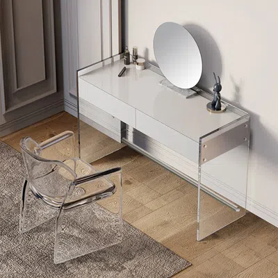 Homary Modern Floating Acrylic Makeup Vanity Dressing Table  With Drawers In White