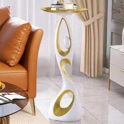 Homary Modern Floor Ornament End Table Dancing Side Table With Tray In Gold In Brown