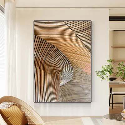 Homary Modern Geometric Lines Wall Decor Abstract River Painting Art Canvas Prints With Frame In Brown