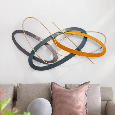 Homary Modern Geometric Metal Wall Decor Overlapping Creative Wall Art Multi-color Living Room