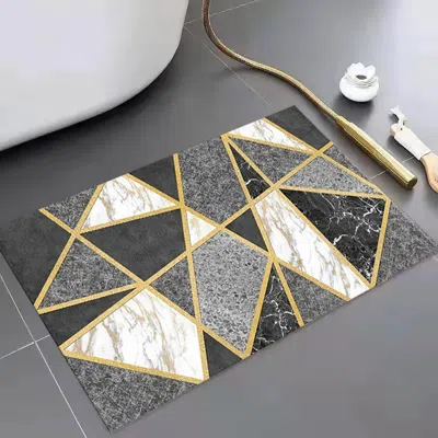 Homary Modern Geometric Non-slip Soft Bath Mat 16" X 24" Rectangle Abstract Bathroom Rug In Gray