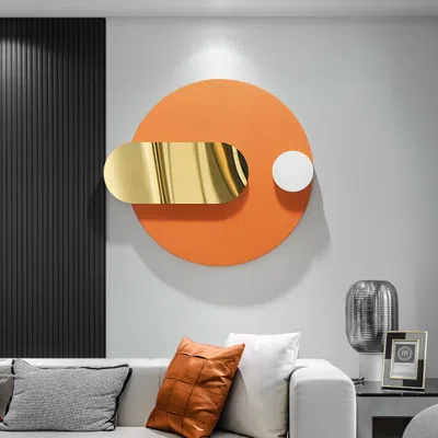 Homary Modern Geometric Pattern Metal Wall Decor Handmade Wall Accent 30.7''w Orange & Gold
