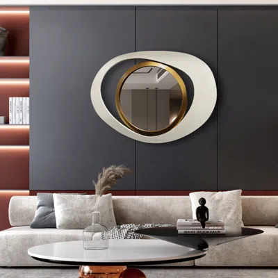 Homary Modern Geometric Wall Mirror Decor 18"x 24" Warm White & Gold For Living Room Bedroom In Multi