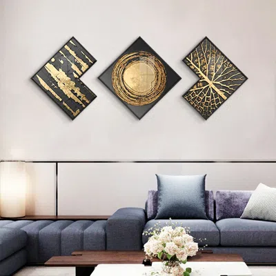 Homary Modern Gold & Black Abstract Wall Art Set Of 3 Luxury Textured Wall Decor