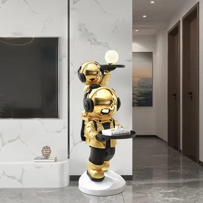 Homary Modern Gold Astronaut Side Table Decorative Cocktail Table Floor Sculpture End Table With Tray Top