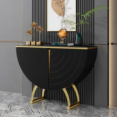 Homary Modern Gold Console Table Sintered Stone Top Entryway Storage Cabinet With Doors In Black