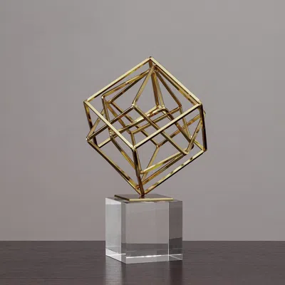 Homary Modern Gold Metal 3d Geometry Ornament Figurine Sculpture Decor Art With Crystal Stand