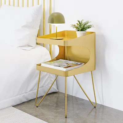 Homary Modern Gold Metal Nightstand Set Of 2 With 2 Shelves And Handle Bedside Table