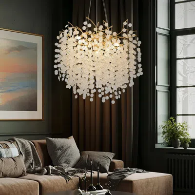 Homary Modern Gold Plated Leaf Chandelier 8-light Design With Warm Led Lighting