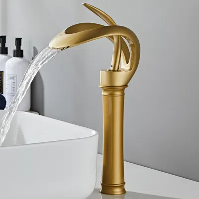 Homary Modern Gold Waterfall Bathroom Vessel Sink Faucet Single Handle Solid Brass
