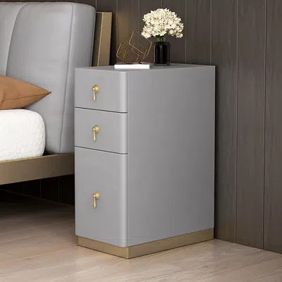 Homary Modern Gray 3-drawer Nightstand Narrow Bedside Table With Faux Leather Upholstery