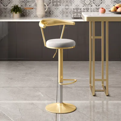 Homary Modern Gray Bar Height Stool Adjustable & Swivel Velvet Upholstery & Footrest 8-pieces In Gold
