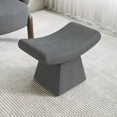 Homary Modern Gray Boucle Stool Upholstered Ottoman Unique Design Footstool For Living Room In Black