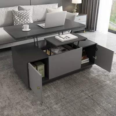 Homary Modern Gray Multi-functional Rectangle Lift-top Coffee Table Extendable With Storage