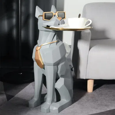 Homary Modern Gray Sculpture Side Table With Tray Shelves Cute Grayhound End Table In Resin