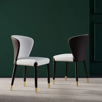Homary Modern Gray Set Of 2 Upholstered Wingback Dining Chairs Pu Leather In Black