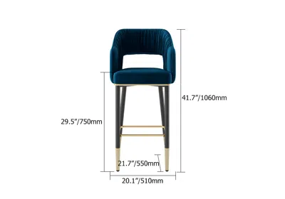 Homary Modern Gray Velvet Upholstered Bar Stool With Low Back & Footrest 6-pieces In Blue