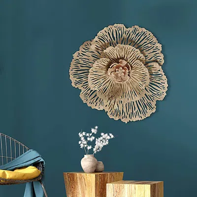 Homary Modern Hollow-out Peony Flower Gold Pendant Sofa Background Metal Wall Decor