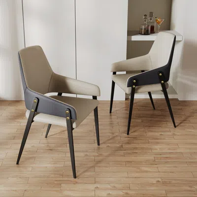 Homary Modern Khaki Pu Leather Upholstered Dining Chairs (set Of 2) With Solid Back In Multi