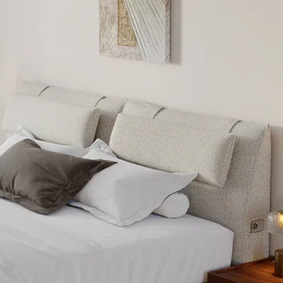 Homary Modern King Linen Upholstered Headboard Pillow With Side Pocket In White
