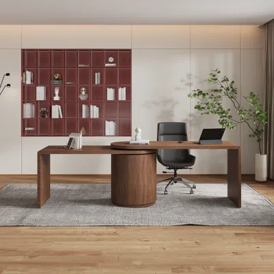 Homary Modern L Shaped Rotating Walnut Executive Office Desk With Drawers Office Furniture (59.8'') In Brown