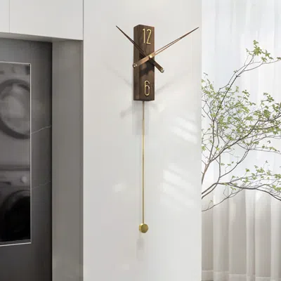Homary Modern Large Decorative Wall Clock Rectangle Walnut Wood Wall Clocks With Pendulum In Brown
