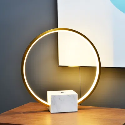 Homary Modern Led Circle Table Lamp In Gold With White Marble Base
