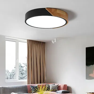 Homary Modern Led Drum Flush Mount Ceiling Light Dimmable & Remote Control In Brown