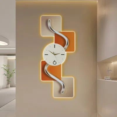 Homary Modern Led Wall Clock With Remote Control – 39.4×16.1" Decorative Lighted Wall Clock In Brown