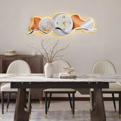 Homary Modern Led Wall Clock With With Lunar Wall Art Decor In White