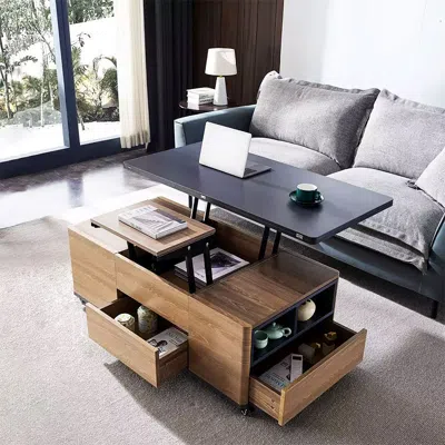 Homary Modern Lift Top Coffee Table Multi Functional Table With 3 Drawers In Walnut & Black In Brown