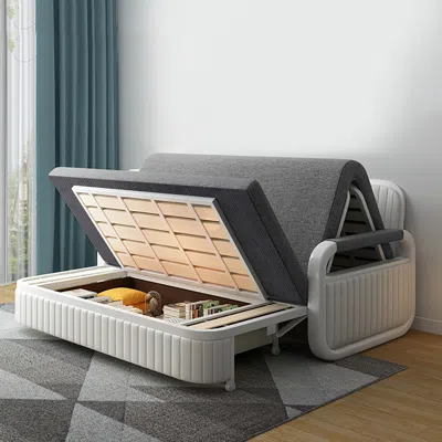 Homary Modern Light Gray Convertible Sleeper Sofa Cotton & Linen Upholstery With Storage